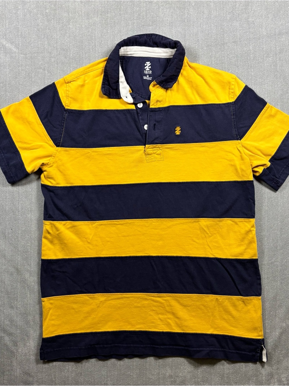 IZOD Rugby Polo Shirt Yellow Navy Striped Preppy Collegiate Rugbycore Men’s